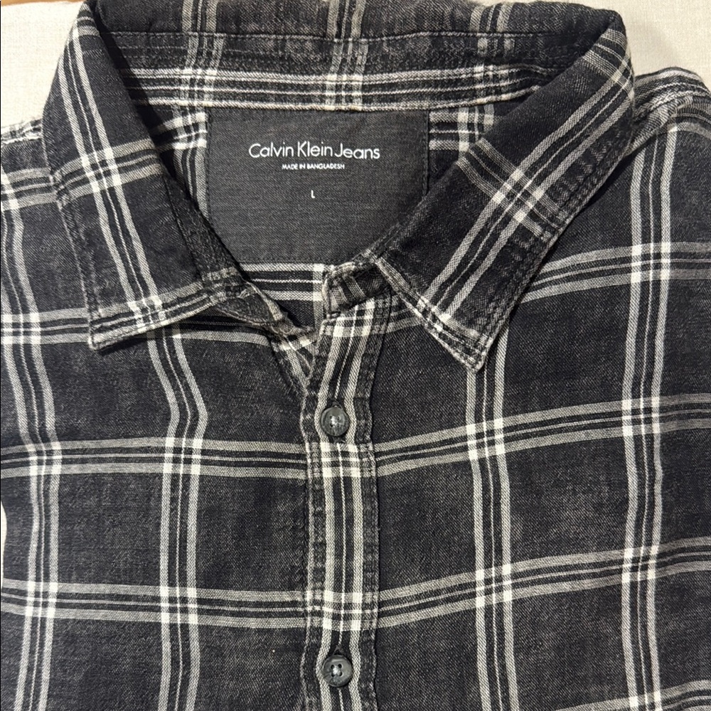 Calvin Klein Jeans Charcoal Plaid Men's Shirt